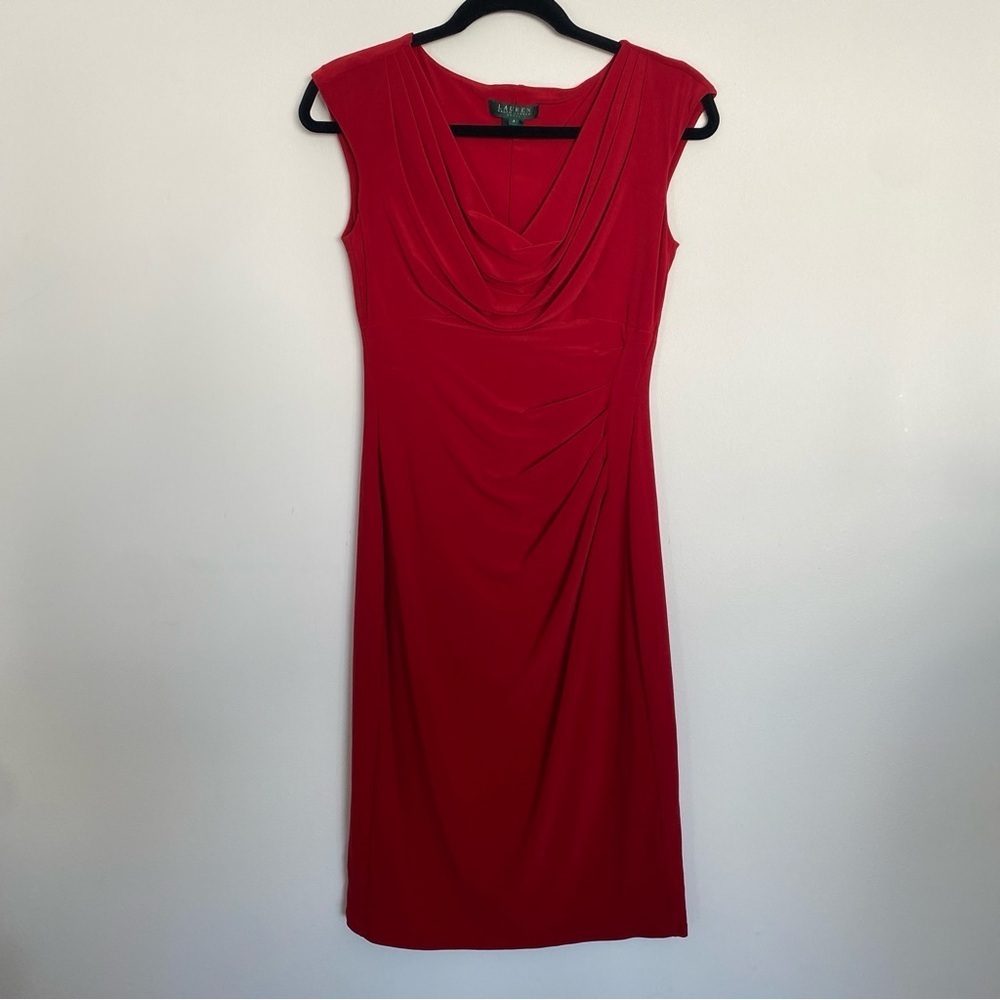 LRL Red Draped Midi Dress - Picture 3 of 4